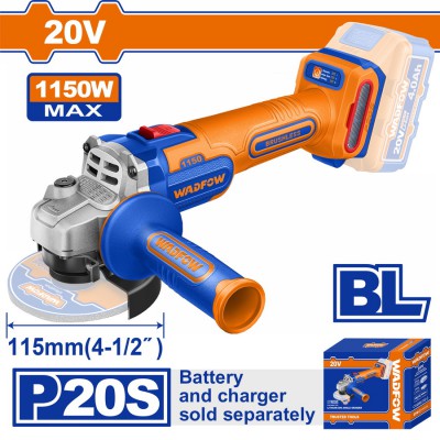 WADFOW ΓΩΝΙΑΚΟΣ ΤΡΟΧΟΣ 115mm ΜΠΑΤ. Li-ion 20V ΧΩΡΙΣ ΜΠΑΤΑΡΙΑ & ΦΟΡΤΙΣΤΗ (WLAPB520)