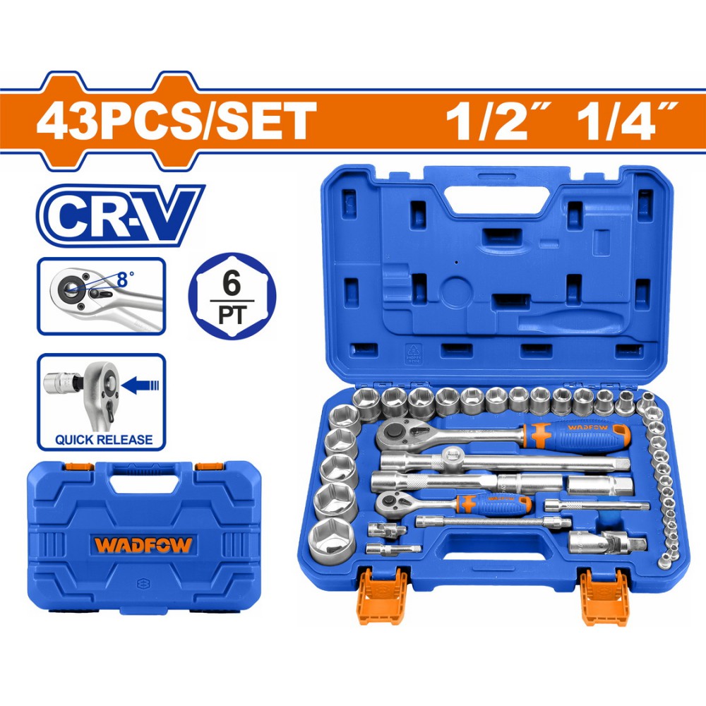 WADFOW ΚΑΣΕΤΙΝΑ ΚΑΡΥΔΑΚΙΑ 1/4" & 1/2" 43ΤΕΜ (WST3D43)