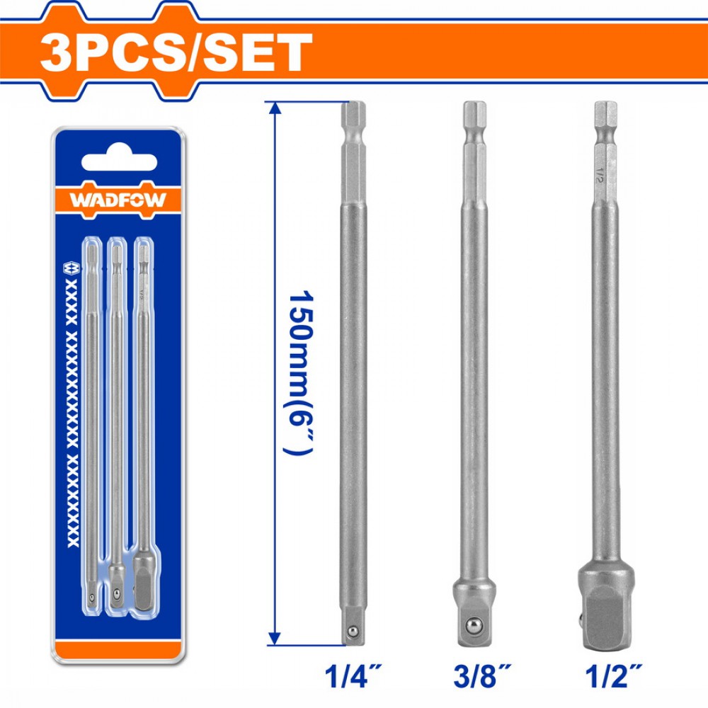 WADFOW ΣΕΤ ΑΝΤΑΠΤΟΡΕΣ ΜΑΚΡΙΟΙ 150mm 1/4" - 3/8" - 1/2" 3ΤΕΜ (WSV4K03)