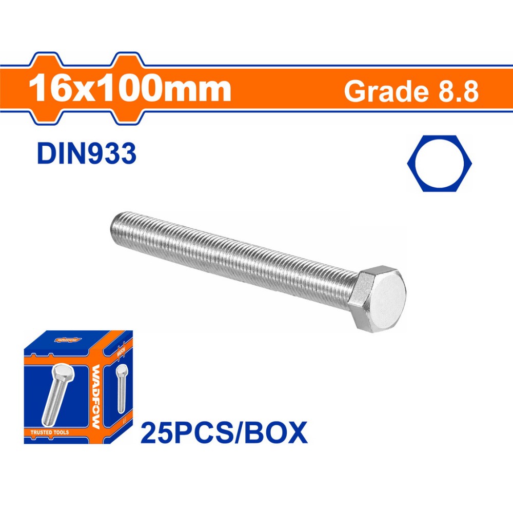 WADFOW ΒΙΔΑ ΕΞΑΓΩΝΗ ΓΑΛΒ. 8.8 DIN933 16X100 25TEM (WXSP56HA)