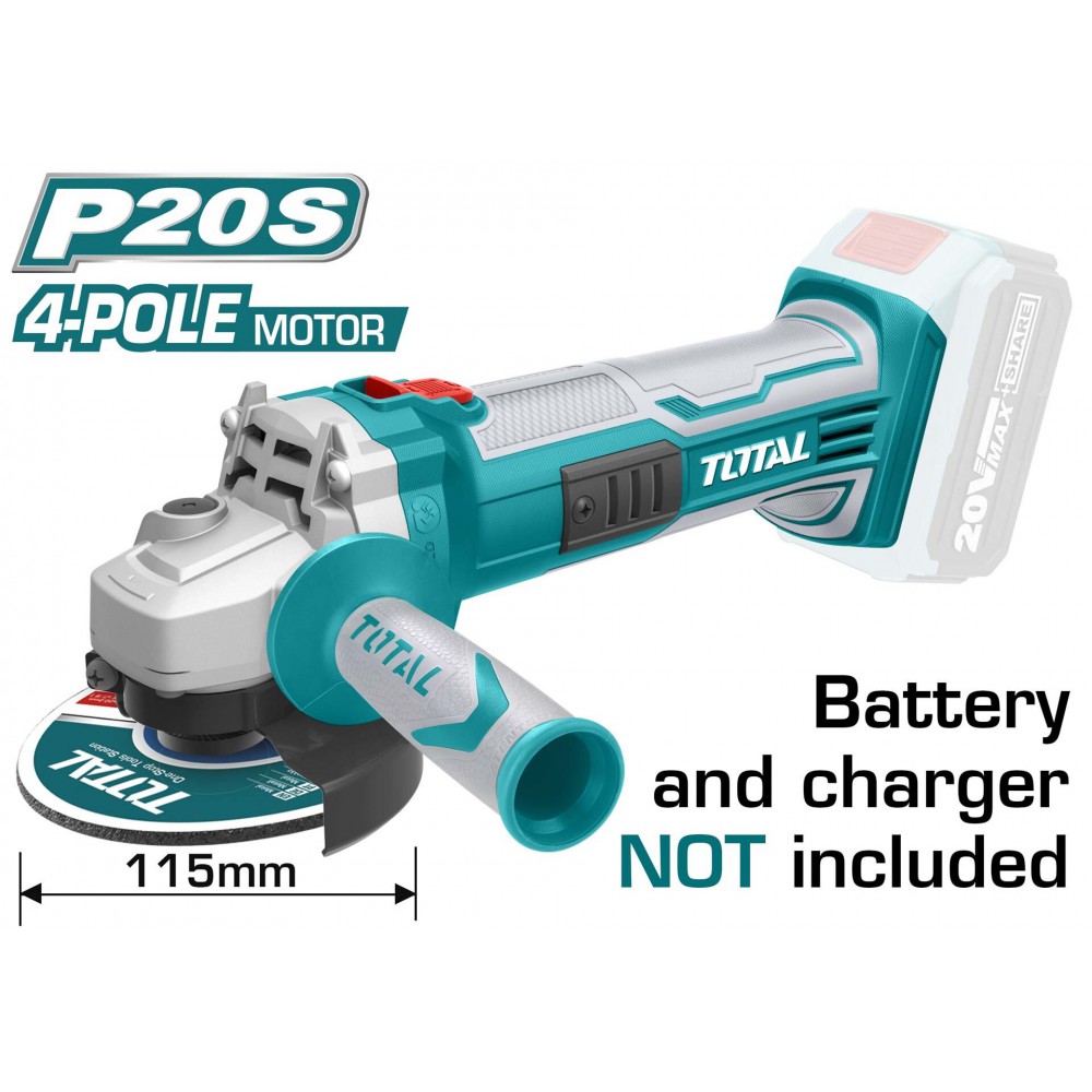 TOTAL ΓΩΝΙΑΚΟΣ ΛΕΙΑΝΤΗΡΑΣ ΜΠΑΤΑΡΙΑΣ ΛΙΘΙΟΥ 20V / 115mm (TAGLI1151)