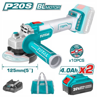 TOTAL ΕΠΑΓΓ. ΣΕΤ ΓΩΝΙΑΚΟΣ ΤΡΟΧΟΣ 125mm ΜΠΑΤ. Li-ion 20V / 4Ah / 2 ΜΠΑΤ (TAGLI2012582)