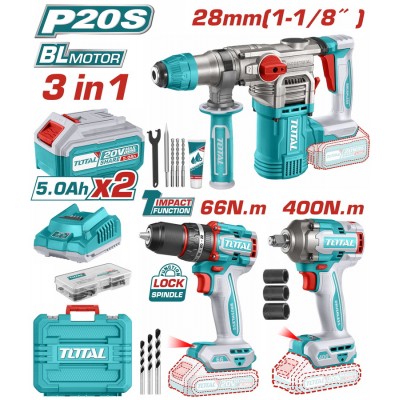 TOTAL ΕΠΑΓΓ. ΣΕΤ ΔΡΑΠ/ΒΙΔΟ ΚΡΟΥΣΤ.+ΠΝΕΥΜΑΤΙΚΟ ΠΙΣΤ.+ ΜΠΟΥΛΟΝΟΚΛΕΙΔΟ ΜΠΑΤ. Li-ion 20V (TCKLI20638E)