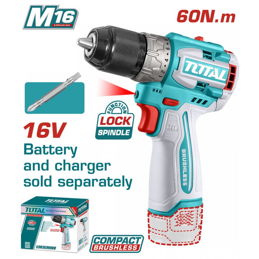 TOTAL ΕΠΑΓΓ. ΔΡΑΠ/ΒΙΔΟ ΜΠΑΤ. Li-ion 16V / 60Nm ΧΩΡΙΣ ΜΠΑΤΑΡΙΑ & ΦΟΡΤΙΣΤΗ (TDLI16681)