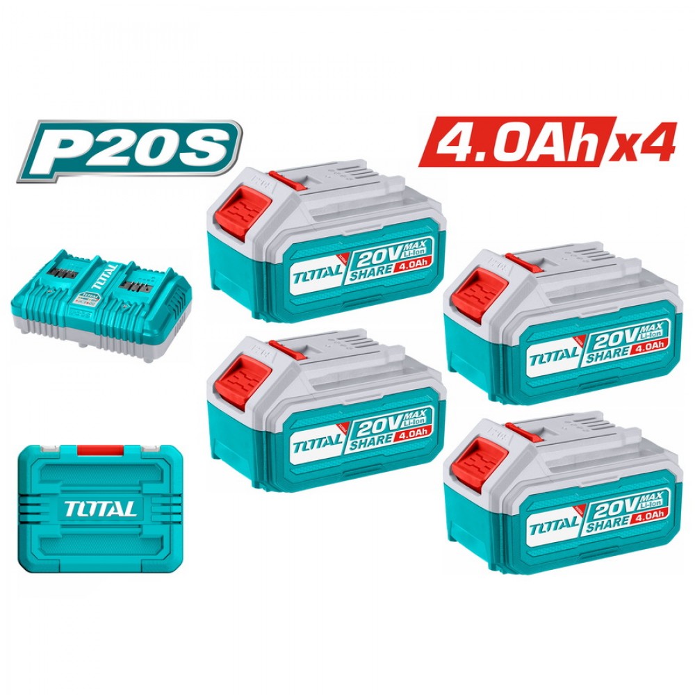 TOTAL ΕΠΑΓΓ. ΣΕΤ 4τεμ ΜΠΑΤΑΡΙΕΣ TFBLI2002 Li-ion 20V / 4Ah + 1τεμ ΔΙΠΛΟΣ ΦΟΡΤΙΣΤΗΣ TFCLI2034E (TFBCLI20244)
