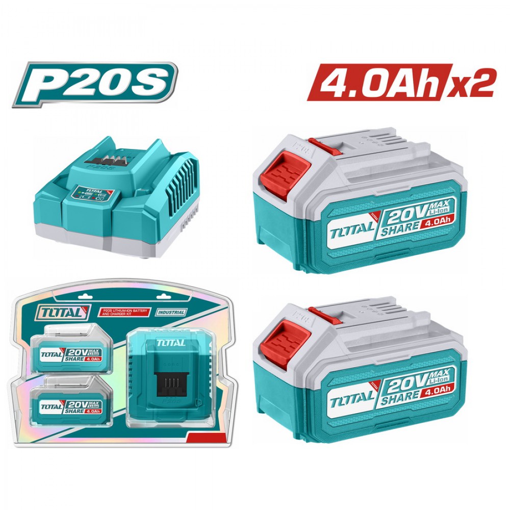 TOTAL ΕΠΑΓΓ. ΣΕΤ 2τεμ ΜΠΑΤ. TFBLI2002 Li-ion 20V/4Ah + 1τεμ ΦΟΡΤΙΣΤΗΣ TFCLI20411E (TFBCPK1424)