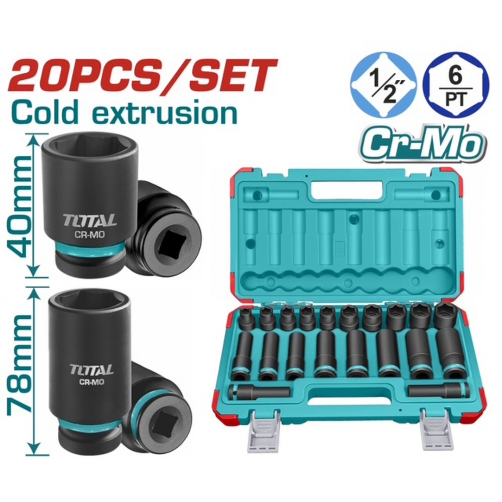 TOTAL ΕΠΑΓΓ. ΣΕΤ ΚΑΡΥΔΑΚΙΑ ΑΕΡΟΣ ΜΑΥΡΑ ΚΟΝΤΑ & ΜΑΚΡΙΑ ΕΞΑΓΩΝΑ 1/2" 20 ΤΕΜ (THKISD12203L)