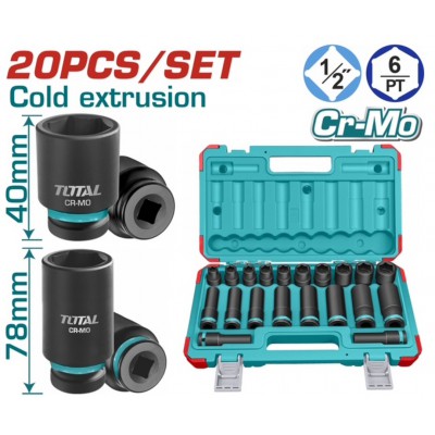 TOTAL ΕΠΑΓΓ. ΣΕΤ ΚΑΡΥΔΑΚΙΑ ΑΕΡΟΣ ΜΑΥΡΑ ΚΟΝΤΑ & ΜΑΚΡΙΑ ΕΞΑΓΩΝΑ 1/2" 20 ΤΕΜ (THKISD12203L)