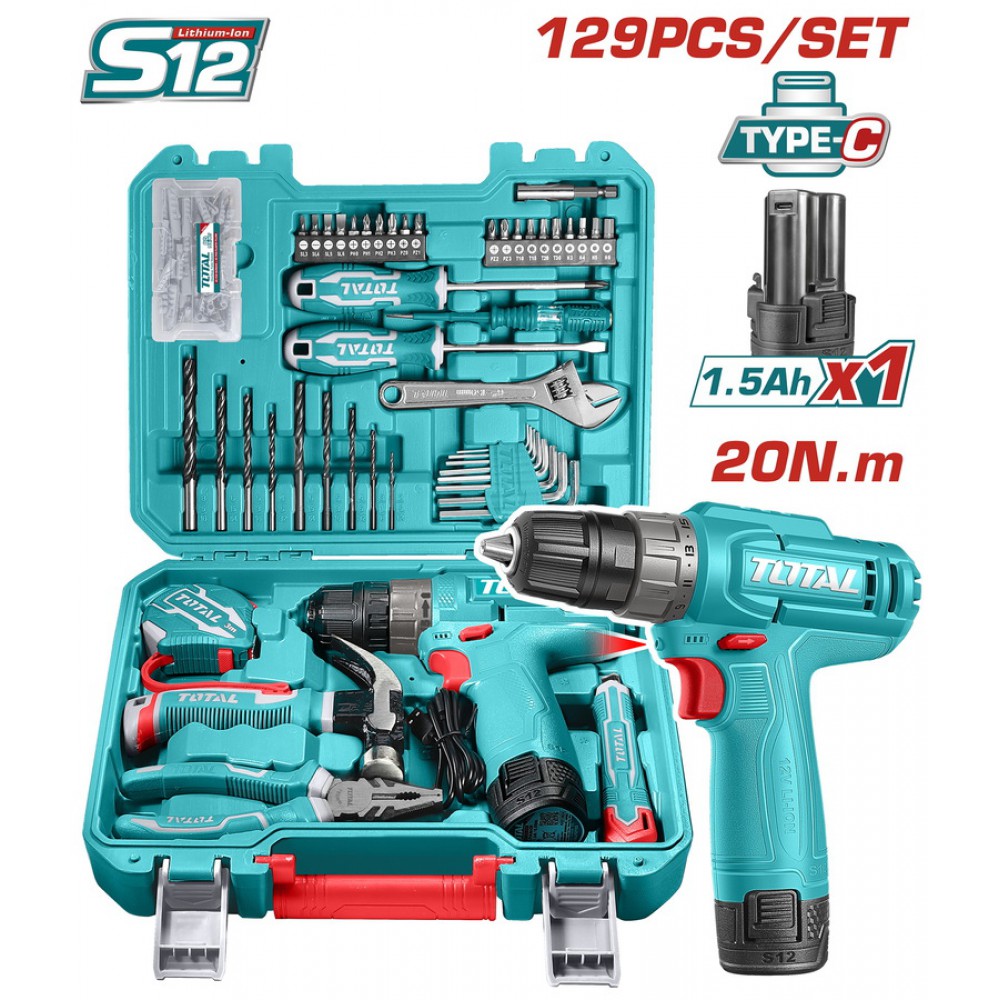 TOTAL ΣΕΤ ΔΡΑΠΑΝΟΚΑΤΣΑΒΙΔΟ ΜΠΑΤ. Li-ion 12V / 1.5Ah  / 20Nm 129ΤΕΜ Type C (THKTHP11292E)