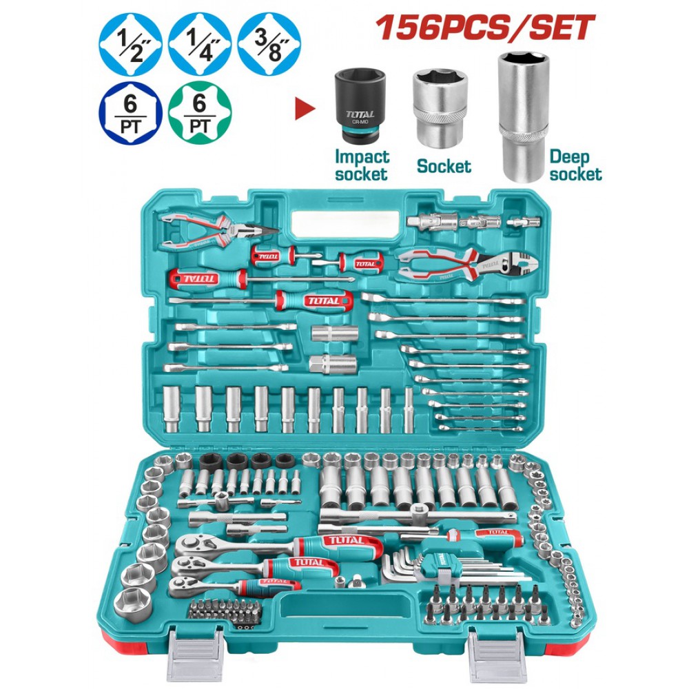 TOTAL ΕΠΑΓΓ. ΚΑΣΕΤΙΝΑ ΚΑΡΥΔΑΚΙΑ 1/4"-3/8"-1/2" & ΕΡΓΑΛΕΙΑ ΧΕΙΡΟΣ 156ΤΕΜ (THKTHP21566)