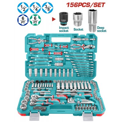 TOTAL ΕΠΑΓΓ. ΚΑΣΕΤΙΝΑ ΚΑΡΥΔΑΚΙΑ 1/4"-3/8"-1/2" & ΕΡΓΑΛΕΙΑ ΧΕΙΡΟΣ 156ΤΕΜ (THKTHP21566)