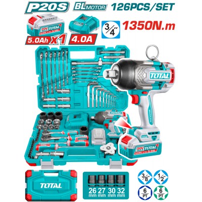 TOTAL ΕΠΑΓΓ. ΣΕΤ ΜΠΟΥΛΟΝΟΚΛΕΙΔΟ ΜΠΑΤ. Li-ion 20V / 1350Nm / 5Ah / 1 ΜΠΑΤ 126ΤΕΜ (THKTHP31262)