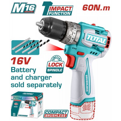 TOTAL ΕΠΑΓΓ. ΔΡΑΠ/ΒΙΔΟ ΚΡΟΥΣΤΙΚΟ ΜΠΑΤ. Li-ion 16V / 60Nm ΧΩΡΙΣ ΜΠΑΤΑΡΙΑ & ΦΟΡΤΙΣΤΗ (TIDLI16681)