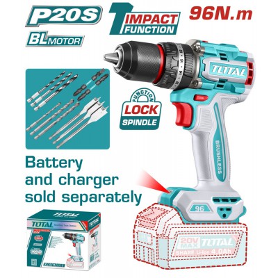 TOTAL ΕΠΑΓΓ. ΔΡΑΠ/ΒΙΔΟ ΚΡΟΥΣΤΙΚΟ ΜΠΑΤ. Li-ion 20V/96Nm BL Motor ΧΩΡΙΣ ΜΠΑΤ & ΦΟΡΤΙΣΤΗ (TIDLI209681)