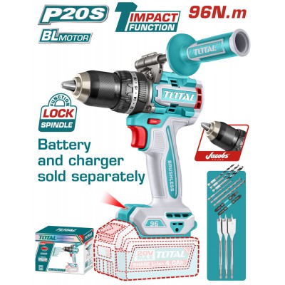 TOTAL ΕΠΑΓΓ. ΔΡΑΠ/ΒΙΔΟ ΚΡΟΥΣΤΙΚΟ ΜΠΑΤ. Li-ion 20V/96Nm ΧΩΡΙΣ ΜΠΑΤ & ΦΟΡΤΙΣΤΗ BL Motor (TIDLI209685)