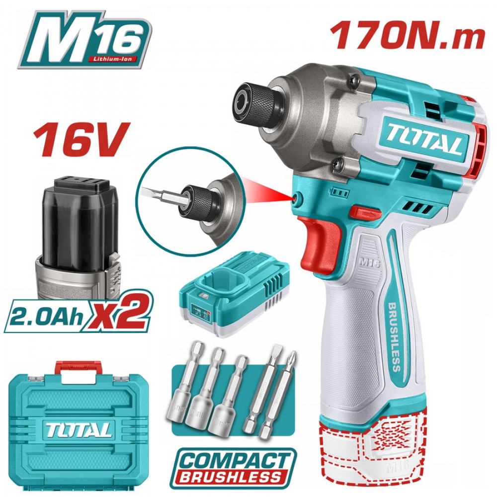 TOTAL ΕΠΑΓΓ. ΠΑΛΜΙΚΟ ΚΑΤΣΑΒΙΔΙ ΜΠΑΤ. Li-ion 16V / 2Ah / 170Nm / 2 ΜΠΑΤ (TIRLI16178E)