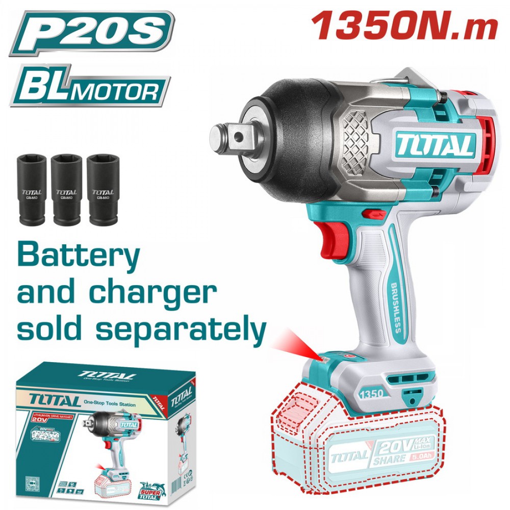 TOTAL ΕΠΑΓΓ. ΜΠΟΥΛΟΝΟΚΛΕΙΔΟ ΜΠΑΤ. Li-ion 20V / 1350Nm ΧΩΡΙΣ ΜΠΑΤΑΡΙΑ & ΦΟΡΤΙΣΤΗ (TIWLI201351)