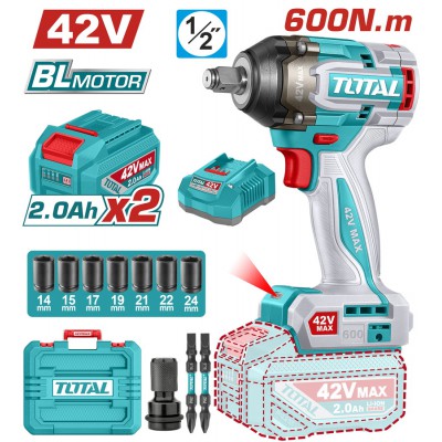 TOTAL ΕΠΑΓΓ. ΜΠΟΥΛΟΝΟΚΛΕΙΔΟ ΜΠΑΤ. Li-ion 42V / 2Ah / 600Nm / 2 ΜΠΑΤ BL Motor (TIWLI42602E)