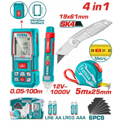 TOTAL ΕΠΑΓΓ.  ΣΕΤ ΜΕΤΡΗΤΗΣ ΑΠΟΣΤ. LASER 100m 4 σε 1 (TOS250701M)