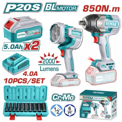 TOTAL ΕΠΑΓΓ. ΣΕΤ ΜΠΟΥΛΟΝΟΚΛΕΙΔΟ 850Nm + ΠΡΟΒΟΛΕΑΣ ΜΠΑΤ Li-ion 20V (TOSLI241181E)