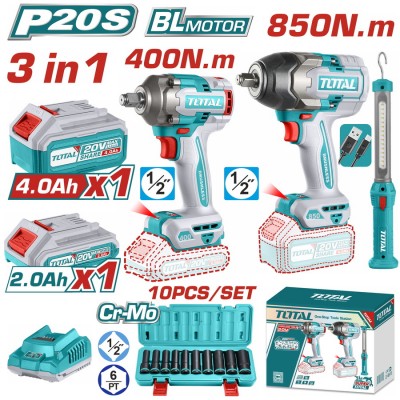 TOTAL ΕΠΑΓΓ. ΣΕΤ ΜΠΟΥΛΟΝΟΚΛΕΙΔΑ + ΛΑΜΠΑ ΣΥΝΕΡΓΕΙΟΥ ΜΠΑΤ Li-ion 20V (TOSLI241195E)