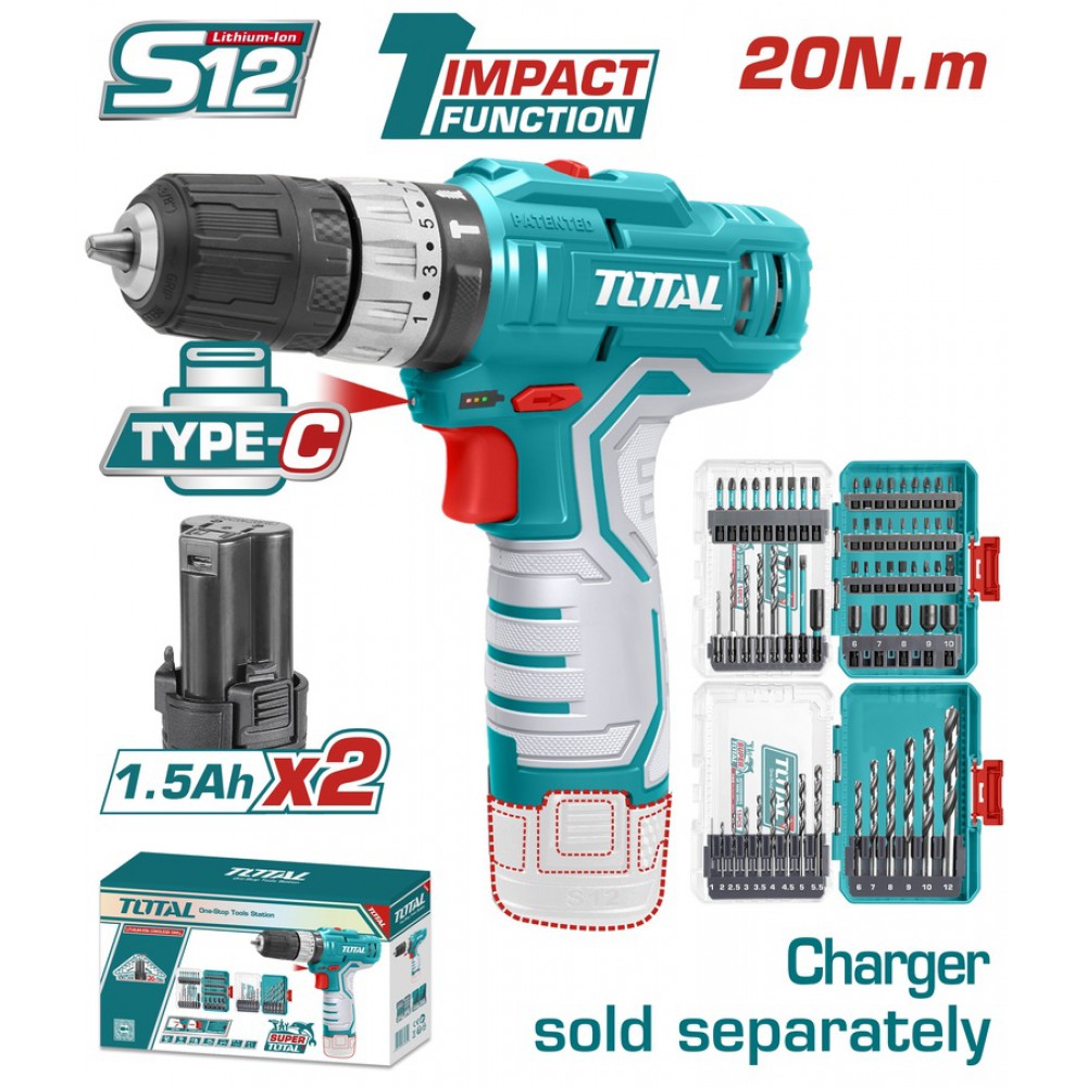 WF TOTAL ΕΠΑΓΓ. ΔΡΑΠ/ΒΙΔΟ ΚΡΟΥΣΤΙΚΟ ΜΠΑΤ. Li-ion 12V / 1.5Ah / 20Nm / 2 ΜΠΑΤ Type-C (TOSLI241197E)