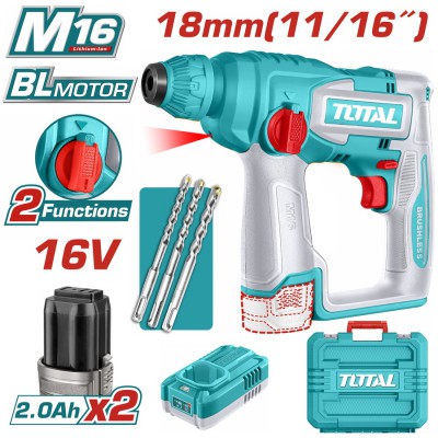 TOTAL ΕΠΑΓΓ. ΠΝΕΥΜΑΤΙΚΟ ΠΙΣΤΟΛΕΤΟ SDS-PLUS ΜΠΑΤ. Li-ion 16V / 2Ah / 2 ΜΠΑΤ (TRHLI16168)