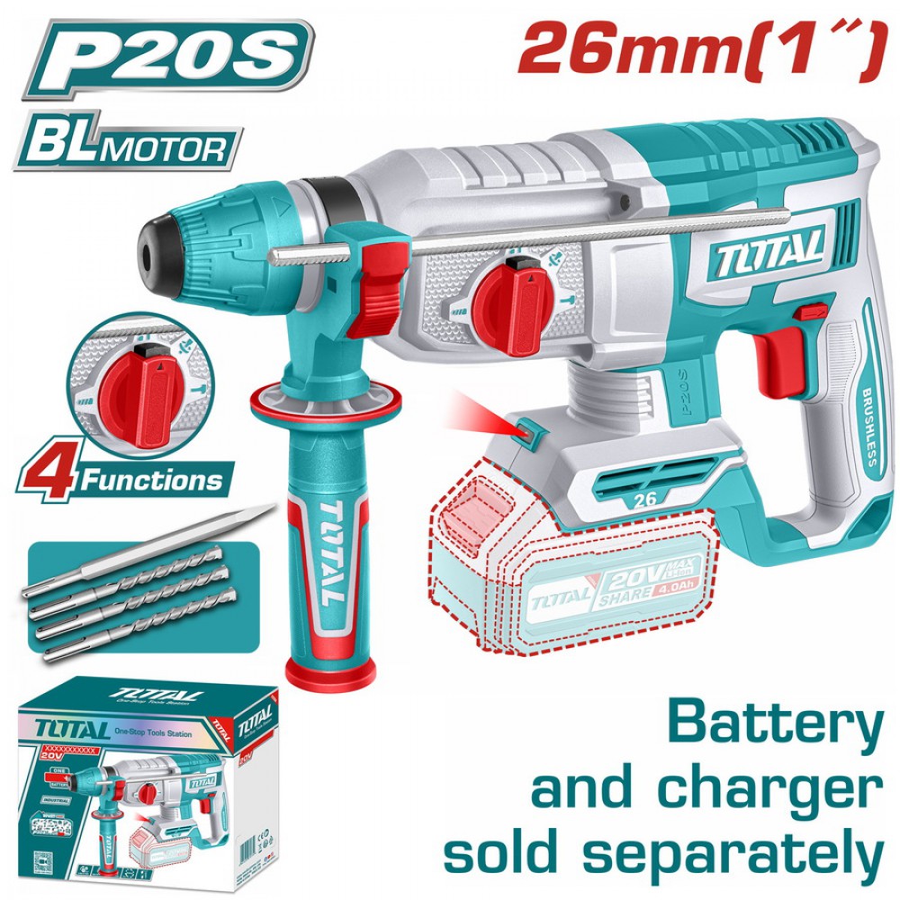 TOTAL ΕΠΑΓΓ. ΠΝΕΥΜΑΤΙΚΟ ΠΙΣΤΟΛΕΤΟ ΜΠΑΤ. Li-ion 20V / 26mm ΧΩΡΙΣ ΜΠΑΤΑΡΙΑ & ΦΟΡΤΙΣΤΗ (TRHLI20268)