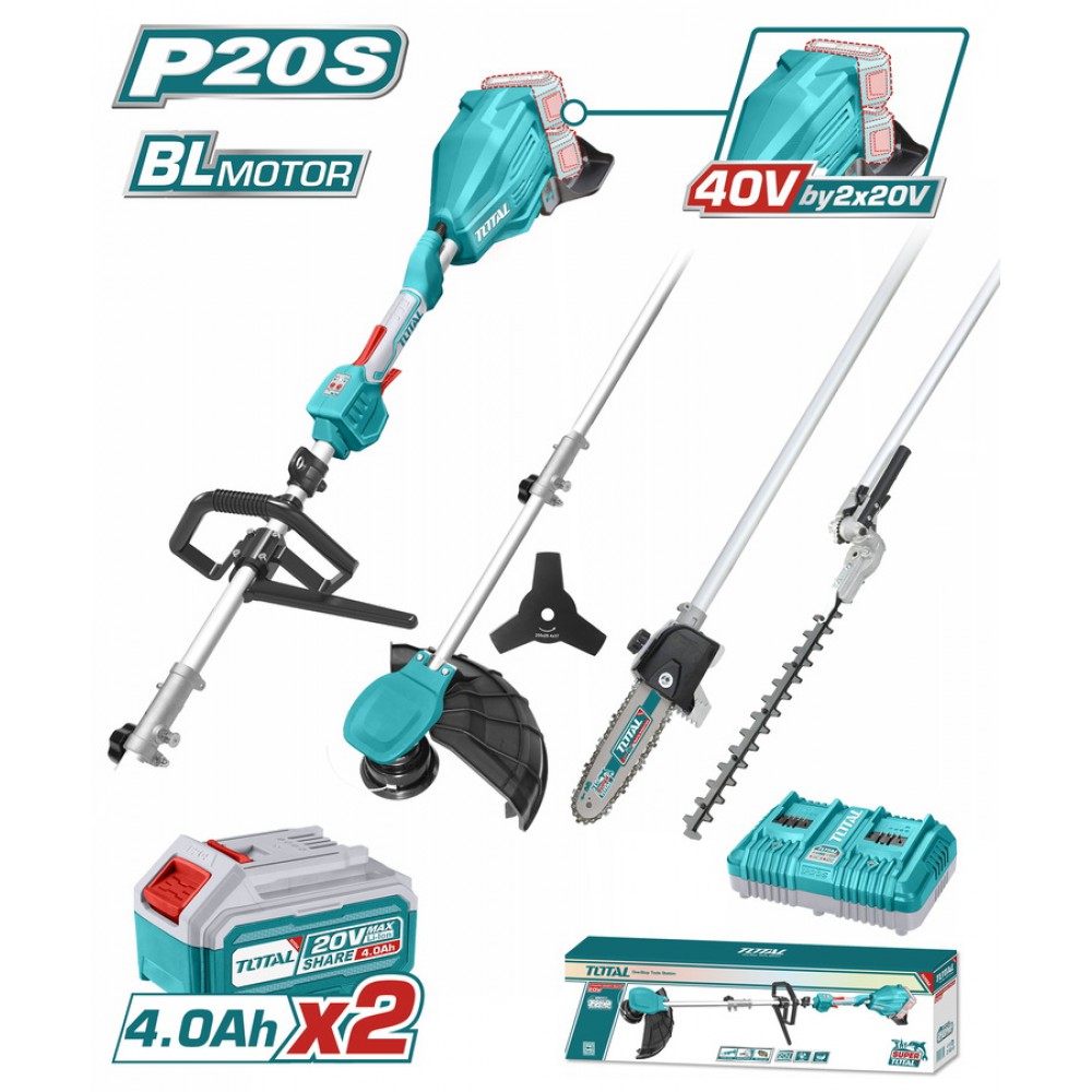 TOTAL ΕΠΑΓΓ. ΠΟΛΥΜΗΧΑΝΗΜΑ 4 σε 1  ΜΠΑΤ. Li-ion 2X20V(40V) / 4Ah / 2 ΜΠΑΤ. BL Motor (TSTLI2040386)
