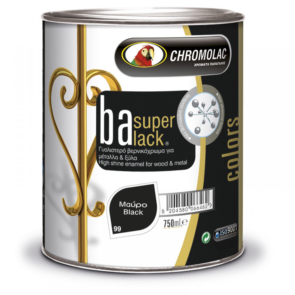Chromolac Ba Super Lack Γυαλιστερό ντούκο υψηλής ποιότητας  ΜΑΥΡΟ 750ml